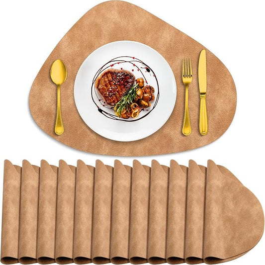 ADRIMER Placemats, Heat Resistant Round Placemats Set of 12 Washable 13 x 17 Inch, Waterproof Table Mats Wipeable for Kitchen, Dining Room Table Christmas Decor, Camel by Adrimersdreamistobeanindispensablecompanioninyourlife