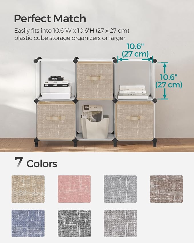 SONGMICS Storage Cubes, 11-Inch Non-Woven Fabric Bins with Double Handles, Set of 6, Closet Organizers for Shelves, Foldable, for Clothes, Sand Beige UROB026K03 - Image 7