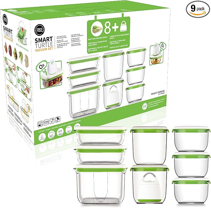 FOSA vacuum storage container set, 8pcs vacuum containers(28oz, 34oz, 45oz and 78oz) with vacuum unit by FOSA