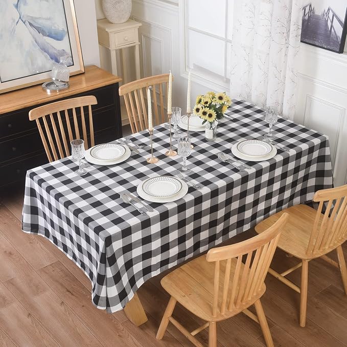 Cupuamon 2 Pack Waterproof Polyester Fabic Rectangle Checkered Tablecloth，60x84 Outdoor Table Cloth，Oil Stain Prevention Table Cloth for Pinics and Parties（Black and White） by Cupuamon