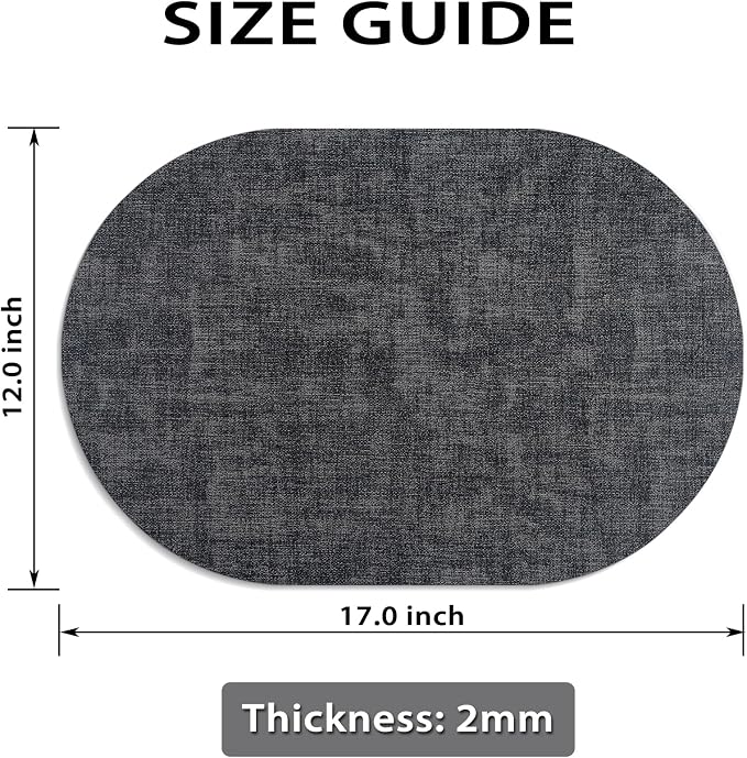 Placemats Set of 8 Non-Slip, Heat Resistant Oval Leather Place mats Double Layer, Waterproof Table Mats Easy to Clean for Kitchen Dining Room Coffee Office Table, Charcoal - Image 6