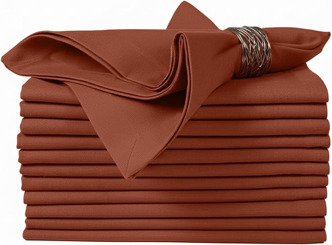 Ruvanti Cloth Napkins Set of 12, 100% Cotton High GSM 18x18 Inches Soft, Washable, Highly Durable & Absorbent, Perfect for Parties, Christmas, Thanksgiving Dinners – Rust by Ruvanti