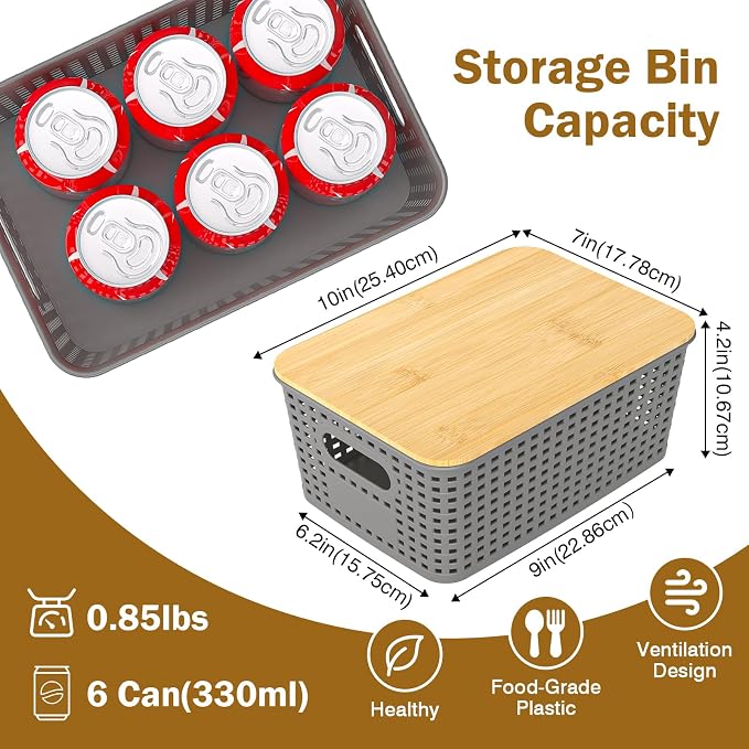 Stackable Storage Baskets: 8 Pack Plastic Baskets Bins, Gray | Decorative Baskets for Organizing, Pantry Decorative Containers for Closets, Cabinets, Shelves - Image 4