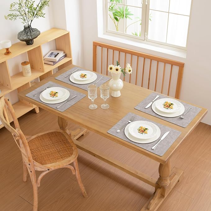 FROMHEART Faux Leather PU Placemats Set of 6 (Light Grey,11.8" x 17") | Waterproof,Heat/Oil Stain-Resistant Table Mat–Reversible,Non-Slip,Easy to Clean Place Mats for Kitchen,Dining,Indoor/Outdoor - Image 2