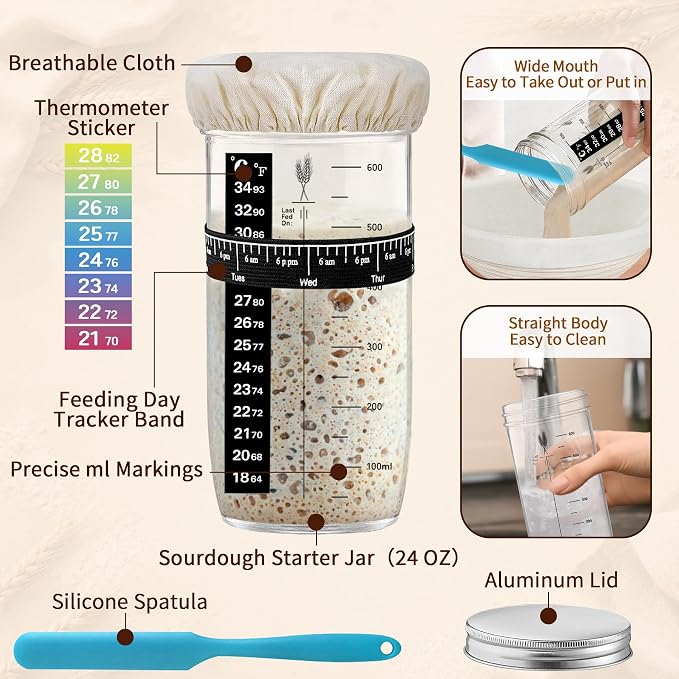 PeacePeo Sourdough Starter Kit with 10" Round and Oval Proofing Baskets | 38Pcs Complete Bread Making Supplies, Natural Rattan, Breathable & Non-Stick, with Scale, Starter Jar for Baking Fermentation - Image 4