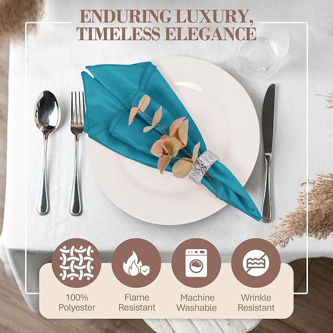 17x17-Inch Shantung Cloth Napkins, Turquoise, Set of 60 - Image 2