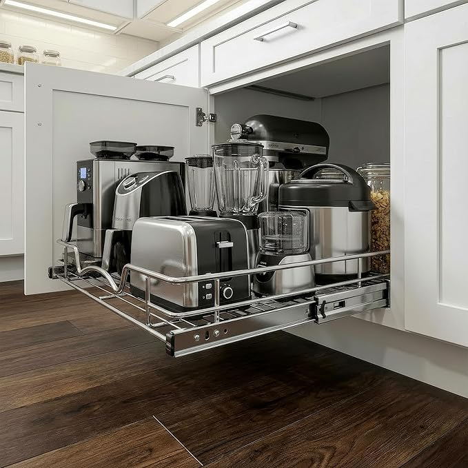 HOLD N' STORAGE Pull Out Cabinet Organizer, Heavy Duty-w/Lifetime Limited Warranty -11”W x 17”D-Requires At Least 12-1/4” Cabinet Opening, Steel Metal Cabinet Drawers Slide Out, Chrome Finish | Heavy-Duty Caddy, Lifetime Limited Warranty, Steel Metal C... - Image 2