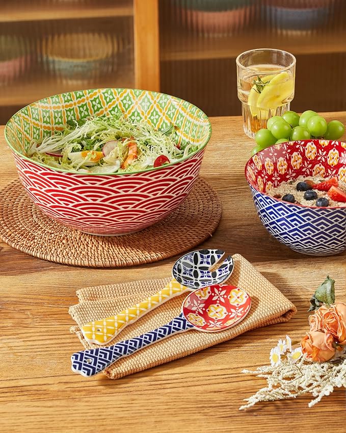 Metahom Ceramic Mixing Bowls for Kitchen, Colorful Nesting Bowls, Large Serving Bowls for Prepping, Baking, Mixing, Salad, Microwave Dishwasher Safe, 3.7/2.3/1.4 Qt, Set of 3 - Image 5