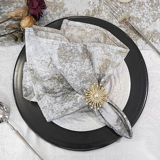 Silver Cloth Napkins Set of 6, 18 x 18 Inch | Reusable Washable Cotton Polyester Dinner Napkins Soft Luxury Elegant Fancy Jacquard Fabric Table Napkins by ZIWUROAD
