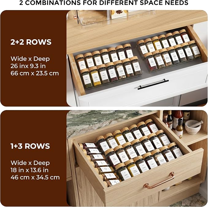 Acrylic Spice Drawer Organizer with 28 Spice Jars and 216 Labels,Non-slip Rubber, 4 Tier Spice Racks Tray Seasoning Containers for Kitchen Drawers,Cabinets,Countertops,13" Wide * 18" Deep - Image 5