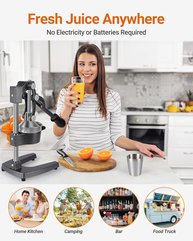 Heavy Duty Cast Iron Manual Juicer, Professional Citrus Press Squeezer for Orange, Pomegranate, Lemon & Lime, Commercial Hand Press Juicer with 304 Stainless Steel Cup - Image 8