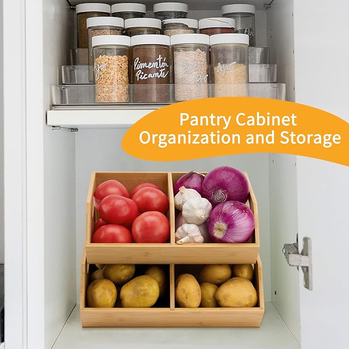 2 Set Bamboo Storage Bin, Pantry Organization and Storage Baskets, Kitchen Organization, Potato and Onion Storage Bin - Ideal for Pantry, Countertop, and Vegetable Storage - Image 4