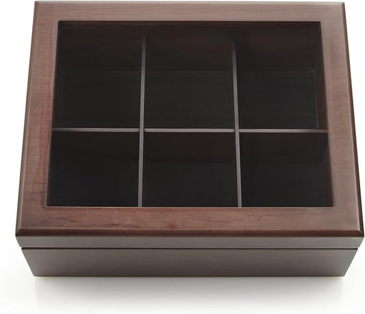 Tea Box - Luxury Wooden Tea Bag Organizer from The Apace Premier Collection - 6 Compartment Tea Storage Chest Container - Elegantly Handmade w/Scratch Resistant Window by ApaceLiving