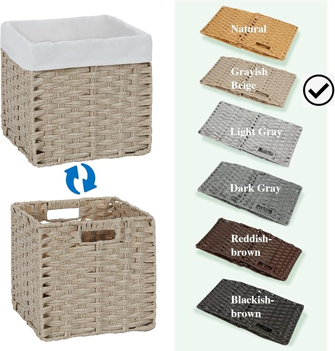 Bidtakay Wicker Baskets for Shelves Waterproof Imitation Wicker Cube Storage Bins with Liners for Organizing Closet Cabinet 2-Pack 11x11 inch Storage Cube Organizer for Pantry-Greyish Beige - Image 9