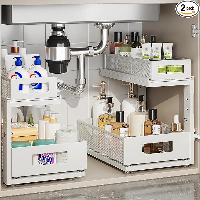 2 Pack Under Sink Organizer With Next-Gen Ball-Bearing Slides,2-Tier Pull Out Cabinet Storage,Height Adjustable Drawer Shelf for Bathroom,Kitchen,Laundry,Cabinet,Pantry(Patent Pending) by Corbyles
