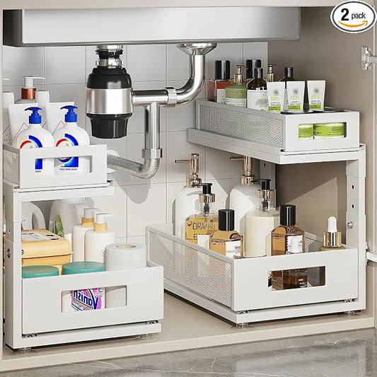 2 Pack Under Sink Organizer With Next-Gen Ball-Bearing Slides,2-Tier Pull Out Cabinet Storage,Height Adjustable Drawer Shelf for Bathroom,Kitchen,Laundry,Cabinet,Pantry(Patent Pending) by Corbyles