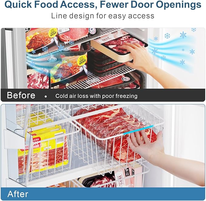 Freezer Organizer Bins - For 16/17/21 Cu Ft Upright Freezer, 4 Pack | Wire Baskets 2 Large & 2 Medium Sizes, Slide-Out for Easy Access, Prevent Food Falling Out, Keep Stand-Up Freezer Tidy, White - Image 3