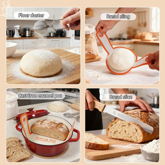 All-Inclusive Sourdough Starter Kit with Enameled Cast Iron Dutch Oven & Scale - Premium Bread Making Tools with 4 Banneton Proofing Baskets, Beginner Guide, Sling, 34oz Starter Jar, Best Baking Gifts - Image 8