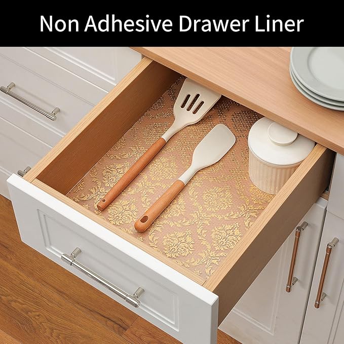 Cooyes Shelf Liner for Kitchen Cabinets – Non-Adhesive Waterproof Drawer Liner – Durable EVA Material Easy-to-Cut Shelf Paper for Refrigerator, Cupboard, Dresser with Modern Pattern - Image 2