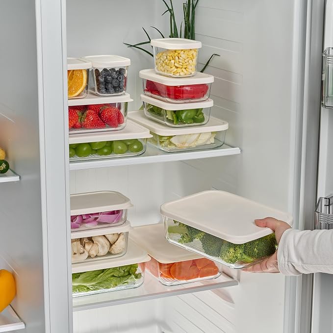 Glass Food Storage Containers with Lids — 12 Piece — 24.4 oz Glass with BPA-Free Leakproof Stackable Lids — Microwave, Oven & Dishwasher Safe — Ideal for Meal Prep & More - Vanilla Mist - Image 5