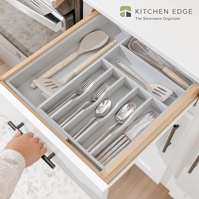 Silverware & Utensil Drawer Organizer, 10.5-19 in, Gray Bamboo | Cutlery, flatware, food-safe contract grade, kitchen drawer fit - Image 2