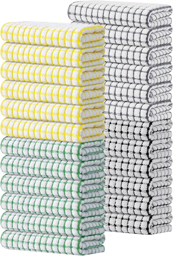 Kitinjoy Cotton 24 Pack Terry Kitchen Towels, Multi-Colored | 16 x 25 Inches Super Soft and Absorbent Dish Towels, Quick Drying hand towels for kitchen Drying by Kitinjoy