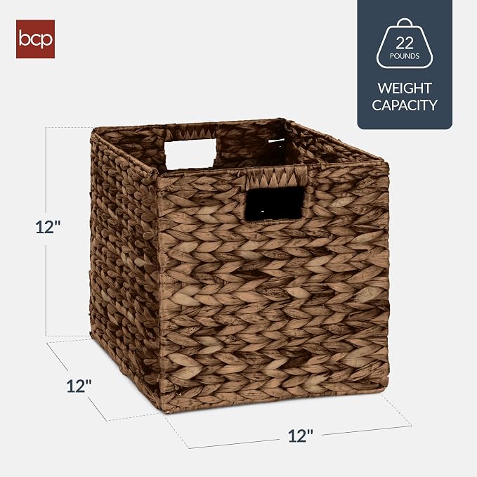 Best Choice Products 12x12in Pack of 5 Cube Storage Baskets, Water Hyacinth Multipurpose Collapsible Organizers, Handwoven Laundry Totes for Laundry, Living Room, Kids Room & Nursery - Brown - Image 2