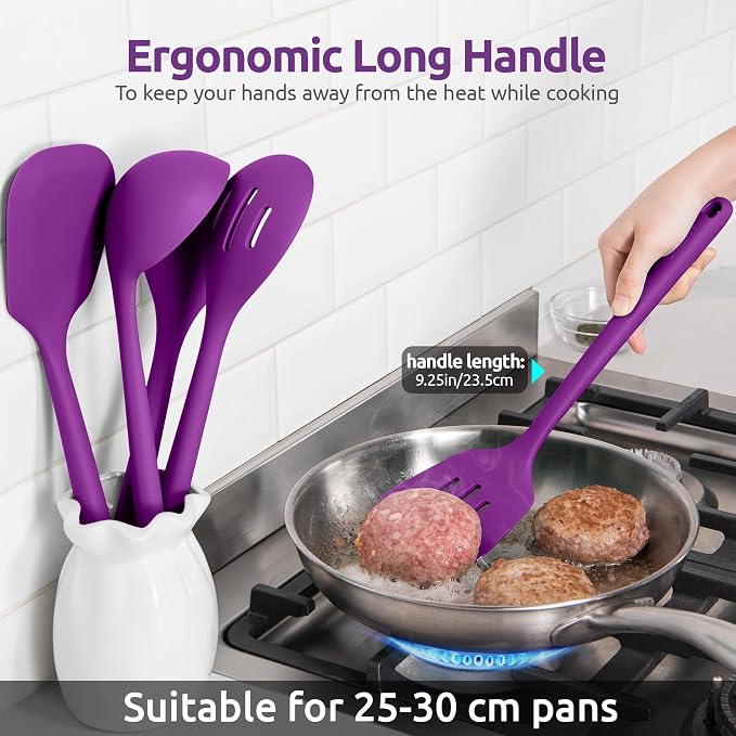 U-Taste Silicone Kitchen Cooking Utensil Set of 5, 13.6" Long, Purple | 600ºF Heat Resistant Food Grade Kitchen Tools&Gadgets, Extra Long Wide Spatula Turner Spoon Ladle for Serving Mixing Stirring - Image 7