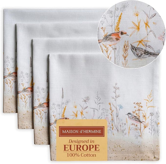 Maison d' Hermine Cloth Napkins Set of 4 Reusable 100% Cotton (20" x 20") | Everyday Square Napkins Cloth Washable Dinner Party Wedding Restaurant Hotel Kitchen Spring Summer - Meadow Florals - Beige by MaisondHermine