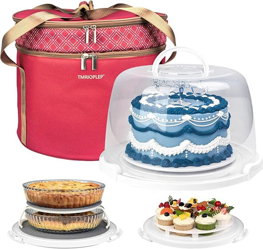 TMRIOPELP Tall Cake Carrier with Lid and Handle Insulated Cake Container Cake Transport Carrier Ideal for Pies Cupcakes and Pastries Perfect for Safe and Secure Cake Delivery (Red, 12 inch) by CakePieInsulatedTransportat