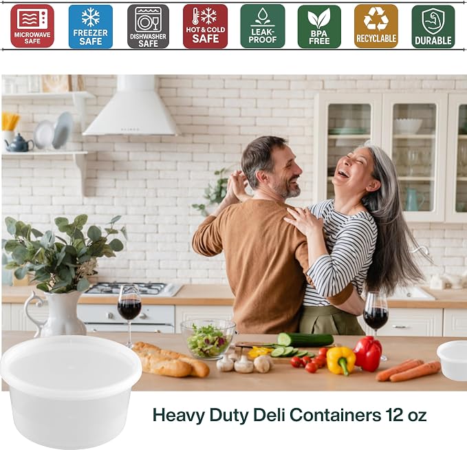 [12oz-100 Set Plastic Deli Containers with Lids - BPA Free Clear Soup Containers with Airtight Lids, Leak Resistant Food Storage for Meal Prep, Stackable/Microwave/Dishwasher/Freezer Safe - Image 5