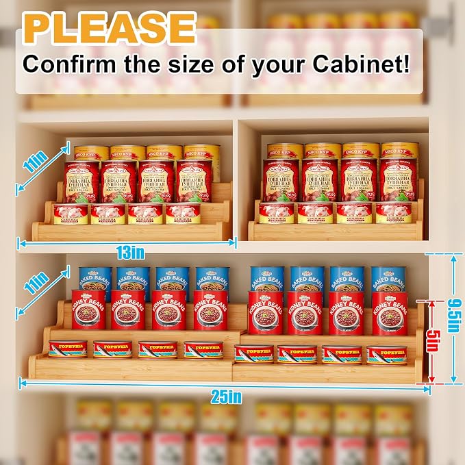 3-Tier Expandable Bamboo Can Rack Organizer for Pantry, Holds Up to 24 Cans | Adjustable Can Storage Holder, Soda Canned goods Organizer Display for Pantry, Cabinet, Countertop (patent pending) - Image 5