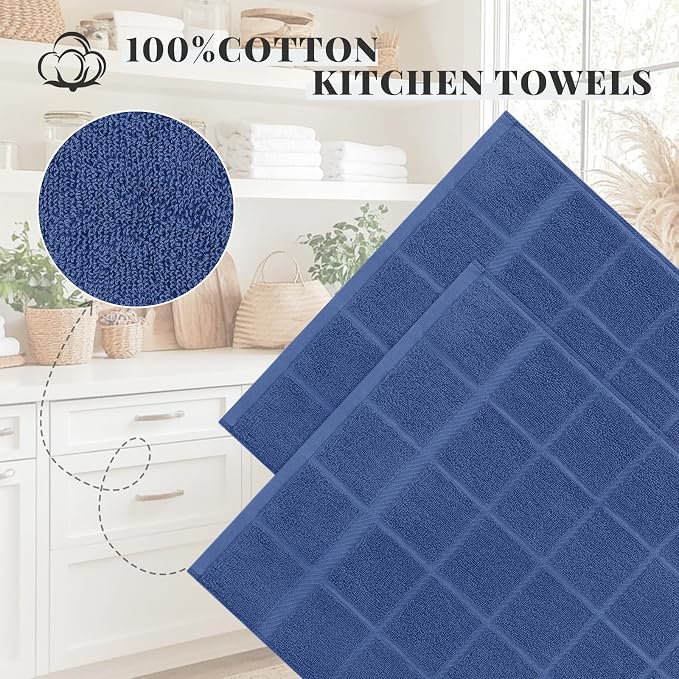 Homaxy 100% Cotton Kitchen Towels 18"x28", 8 Pack Dish Towels, Navy Blue | Large 380 GSM Soft and Absorbent Kitchen Hand Towels with Terry Grid Design, Utility Tea Towel Set with Hanging Loop - Image 3
