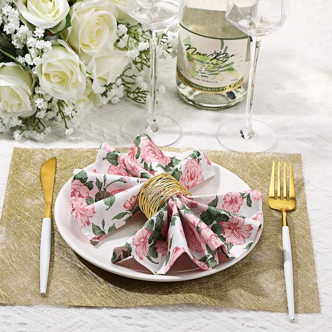 Moukeren Floral Cotton Cloth Napkins Set of 36, 15 x 15 Inch Flower Dinner Napkins Reusable Washable Decorative Table Flower Printed Home Decor for Kitchen Lunch Wedding Party Decor - Image 5