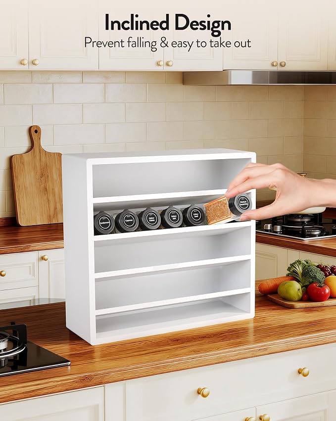 Orimade 4 Tier Spice Rack Organizer for Cabinet, Freestanding Bamboo Seasoning Rack for Countertop, Cupboard, Pantry, Kitchen, 13.18 x 4.13 x 12.2 inches(Spice Jars Not Included), White - Image 5