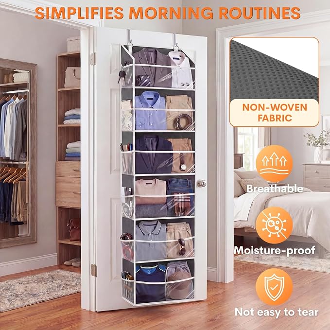 Over Door Organizer with 6 Large Pockets | 6 Transparent Front Pockets & 12 Mesh Side Pockets, 80 lbs Weight Capacity Hanging Storage for Toys, Shoes, Diapers, Pantry - Image 5