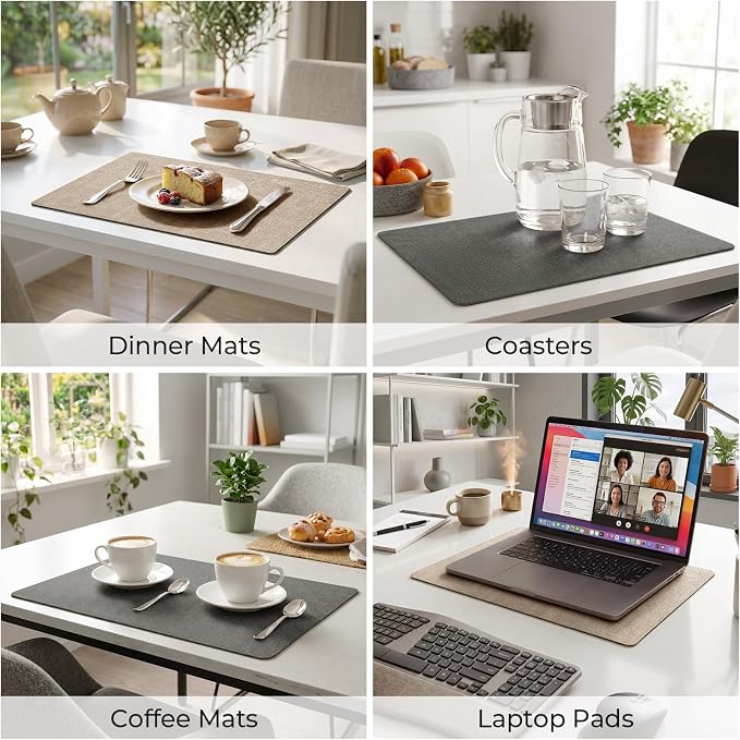 Romanstile Vinyl Placemats Set of 6, Reversible Faux Leather Heat Resistant Wipeable Table Mats, Waterproof Washable Non-Slip Table Placemats for Dining/Kitchen/Party/Outdoor (Grey Khaki, 12" x 17") - Image 5