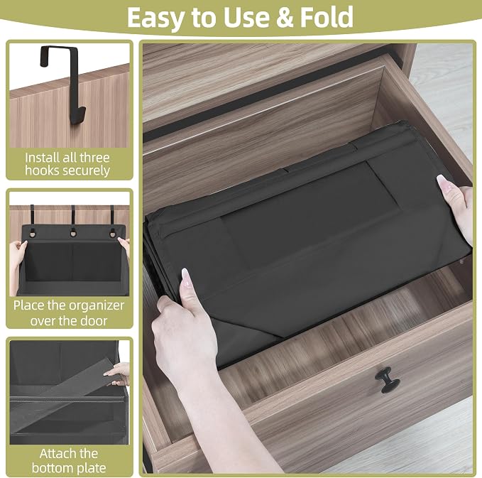 Over Door Organizer with 6 Extra Large Pockets 12 Side Pockets, Sturdy Closet Storage Rack, Hanging Storage Organizer with Clear Window for Shoes, Diaper, Bedroom, Bathroom, Black, 6-Pack - Image 6