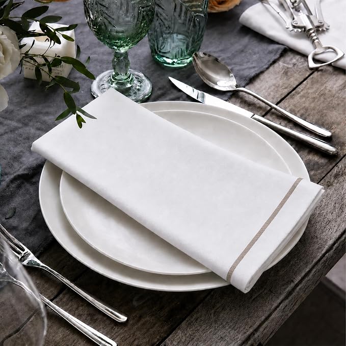 Cloth Napkins Set of 4, 20x20 inch, 100% Pure Cotton Hand Embroidered French Knot, Reusable & Machine Washable, Elegant Table Napkins for Dinner, Weddings, Parties (Gray Line) - Image 4