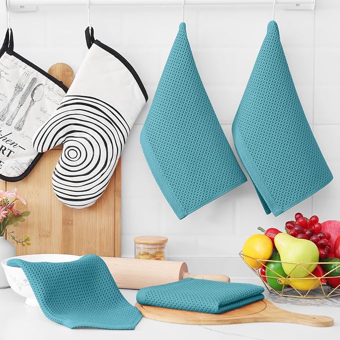 Homaxy 100% Cotton Waffle Weave Kitchen Towels, 15-Pack, Lake Blue | Ultra Soft Absorbent Dish Towels, Quick Drying Cleaning Towels, 13 x 28 Inches - Image 6