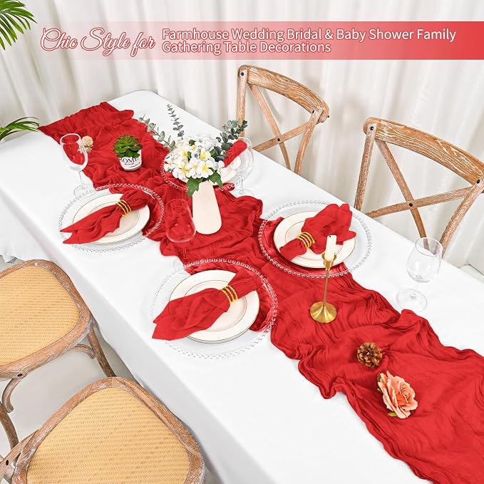 100 Pack Red Cloth Napkins 20x20Inch Cheesecloth Napkins | Elegant Cloth Napkins for Table, Washable Rustic Boho Gauze Napkins, for Wedding Party Bridal Baby Shower Christmas Decor - Image 5