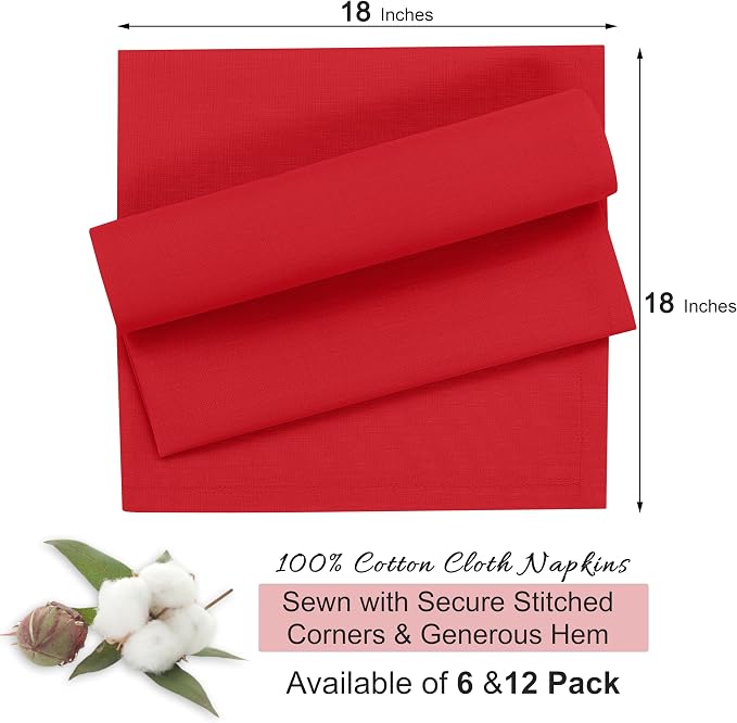 Ruvanti Cloth Napkins Set of 12, 18x18 Inches, 100% Cotton, Washable, Soft & Absorbent, Perfect for Wedding, Christmas, ‎Thanksgiving Dinners - Flame Scarlet - Image 8