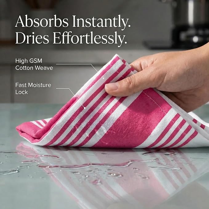 Urban Villa Kitchen Towels Cotton Dish Towel 20”x30” (Set of 6) Fuchsia White - Image 2