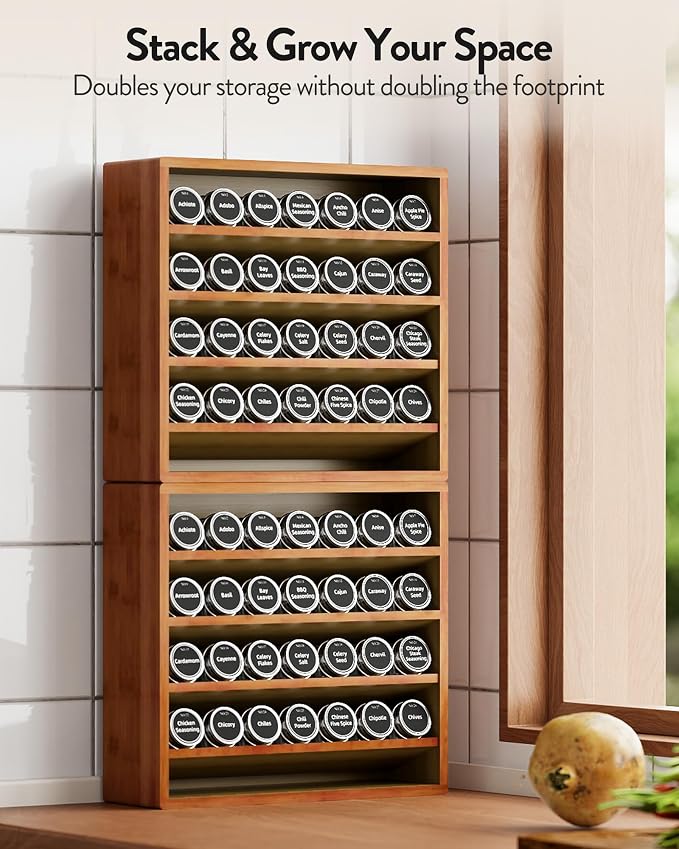 Orimade 4 Tier Spice Rack Organizer for Cabinet, Freestanding Bamboo Seasoning Rack for Countertop, Cupboard, Pantry, Kitchen, 13.18 x 4.13 x 12.2 inches(Spice Jars Not Included), Walnut Stain - Image 3