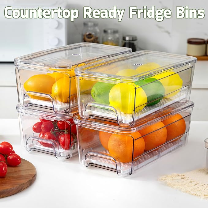 Large Fridge Organizer Drawers, 4 Pack Clear Pull-Out Refrigerator Organizer Bins, Stackable Fruit and Vegetable Storage Containers for Kitchen, Refrigerator, Pantry - Image 4