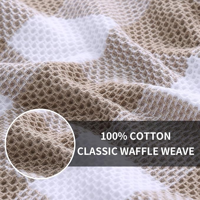 Homaxy Kitchen Towels and Dishcloths Set, Set of 12, White & Khaki | Bulk Cotton Waffle Weave Check Plaid Kitchen Towels, Super Soft and Absorbent Dish Cloths, 12 x 12 and 13 x 28 Inches - Image 2