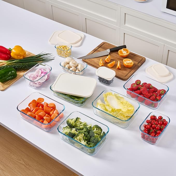 Glass Food Storage Containers with Lids — 12 Piece — 24.4 oz Glass with BPA-Free Leakproof Stackable Lids — Microwave, Oven & Dishwasher Safe — Ideal for Meal Prep & More - Vanilla Mist - Image 7