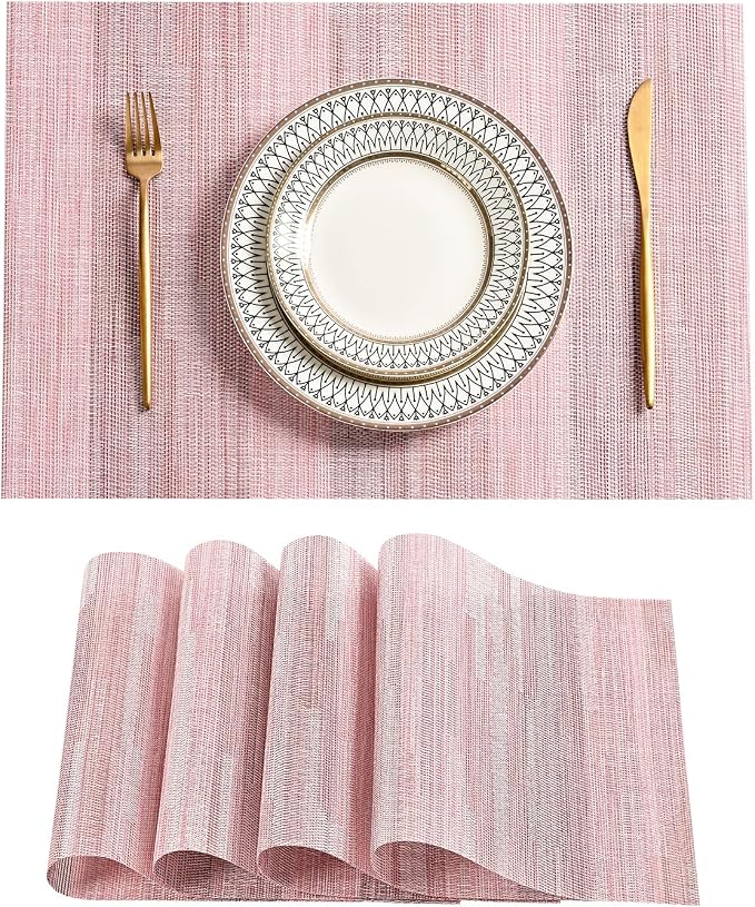 Leetaltree Misty Rose Placemats Set of 4 - Heat Resistant Non-Slip Place mats for Dining Table, Washable Durable PVC Vinyl Woven Table Mats（Misty Rose, 4） by Leetaltree-ArtatEveryTable