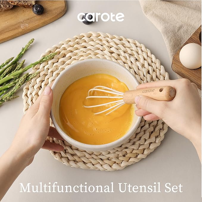CAROTE 10-Piece Kitchen Utensils Set with Wood Cool-Touch Handles, Cream | Silicone Cooking Utensil, Food Grade, Nonstick Cookware Friendly, BPA-Free, Heat-Resistant, Everyday Home Essentials, Gifts - Image 5