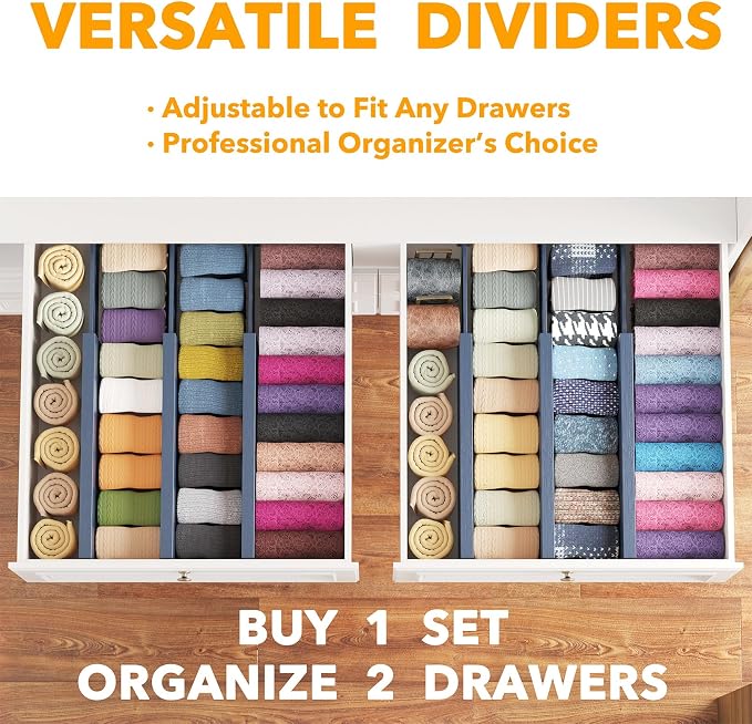 SpaceAid Bamboo Dresser Drawer Dividers 6 Pack, 4.65“ High Adjustable 12.5“-17” Drawer Organizers, Expandable Organization for Clothing, Clothes, Dressers, Navy Blue - Image 5